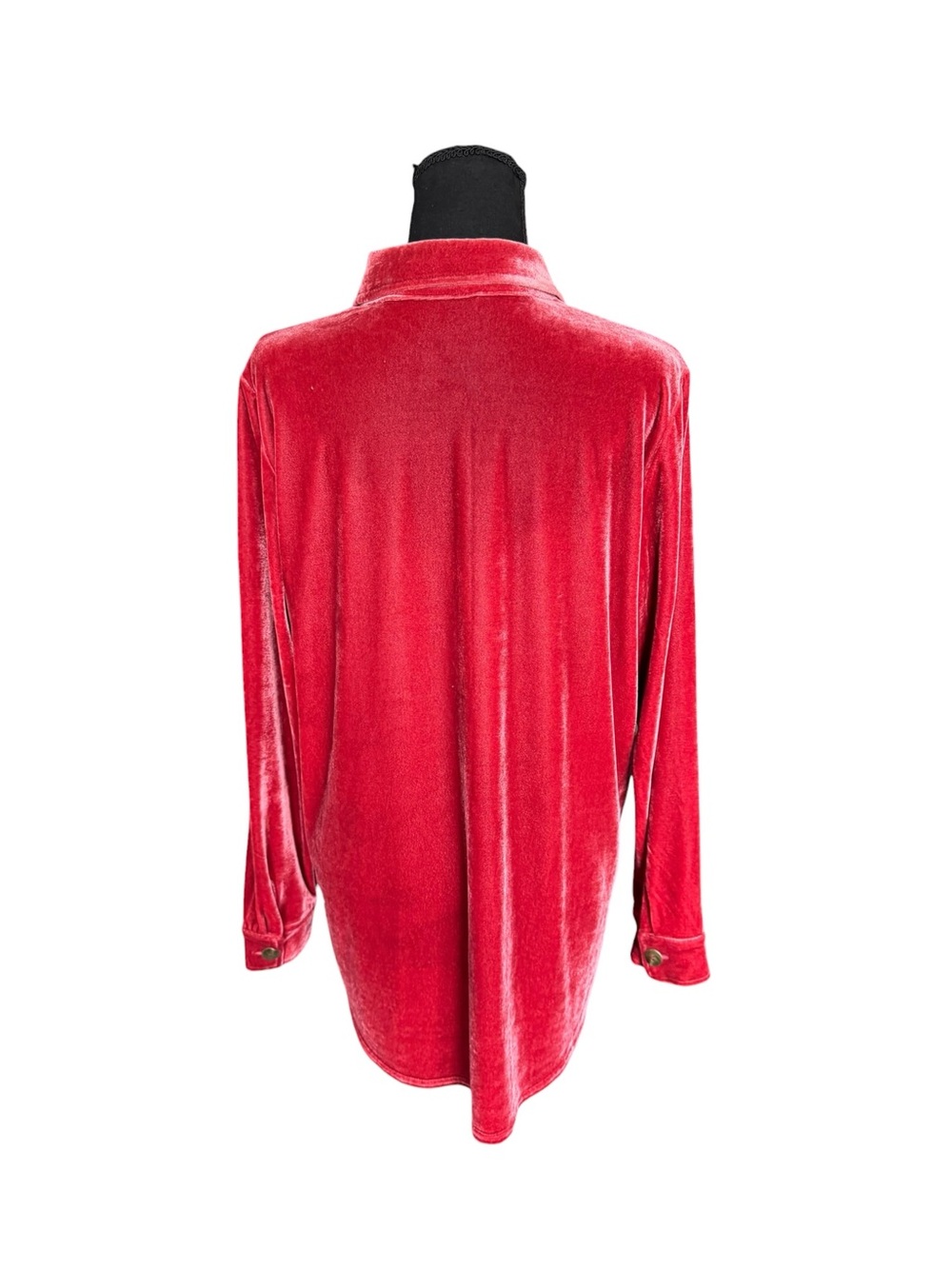 Soft Surroundings Red Velvet Button Front Tunic Shirt Small Boho Holiday - Picture 3 of 8